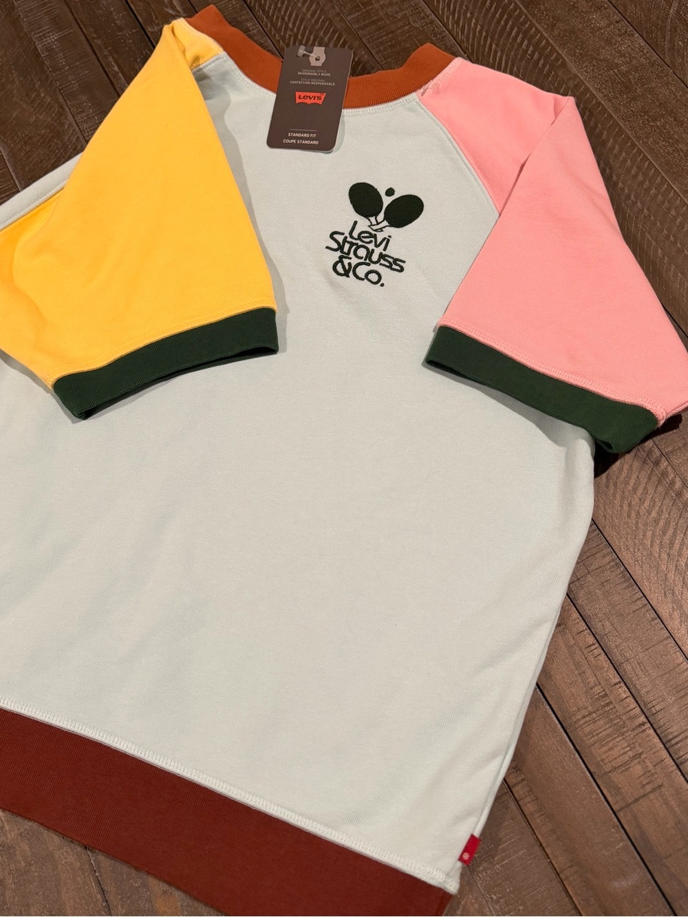Levi's Short Sleeve Colorblock Tee in Light Blue, Pink & Yellow
